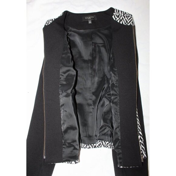 Talbots Black & white women's jackets zipper front Size 10P longs sleeve pockets - Picture 8 of 11